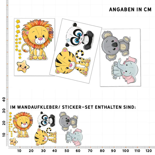 Cartoon Animals Set 2  - Koala, Panda, Tiger & Co.  Wandtattoo Kinderzimmer Baby Wandaufkleber Sunnywall