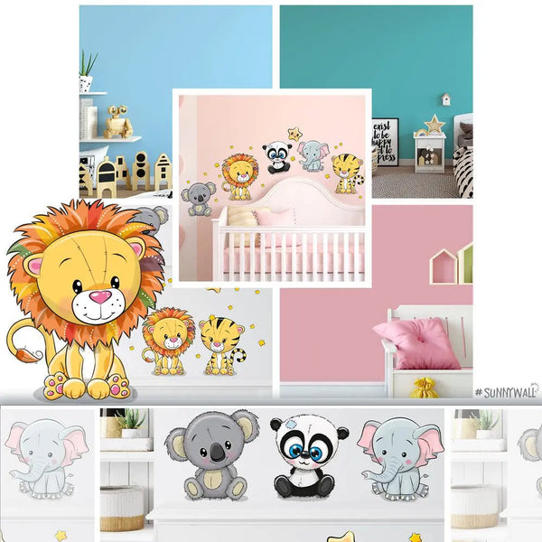 Cartoon Animals Set 2  - Koala, Panda, Tiger & Co.  Wandtattoo Kinderzimmer Baby Wandaufkleber Sunnywall