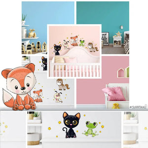 Cartoon Animals Set 3  - Hund, Katze, Fuchs & Co.  Wandtattoo Kinderzimmer Baby Wandaufkleber Sunnywall