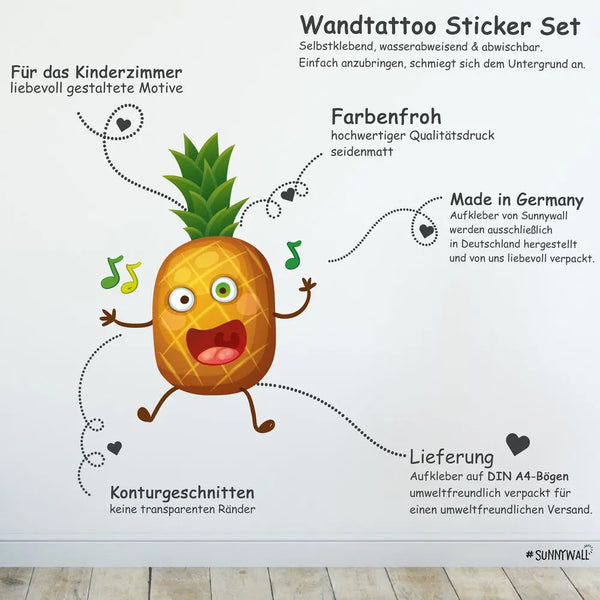Comic Fruits - Wandtattoo Kinderzimmer Küche Wandaufkleber Sunnywall