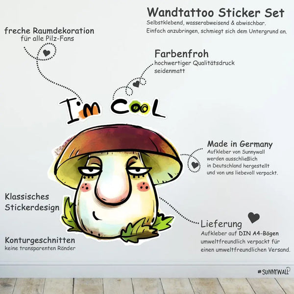 Cool Mushrooms Pilze - Wandtattoo Jugendzimmer Wandaufkleber Sunnywall