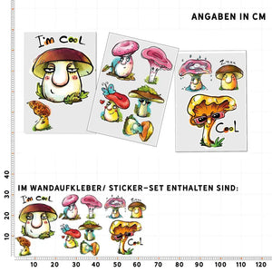 Cool Mushrooms Pilze - Wandtattoo Jugendzimmer Wandaufkleber Sunnywall