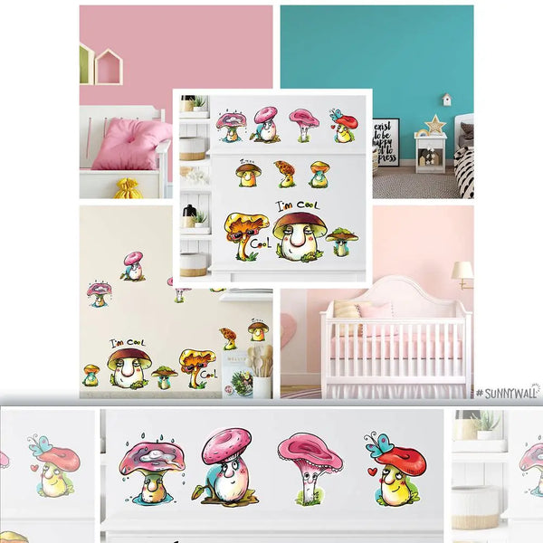 Cool Mushrooms Pilze - Wandtattoo Jugendzimmer Wandaufkleber Sunnywall