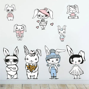 Cool Rabbit Hasen - Wandtattoo Kinderzimmer Baby Wandaufkleber Sunnywall