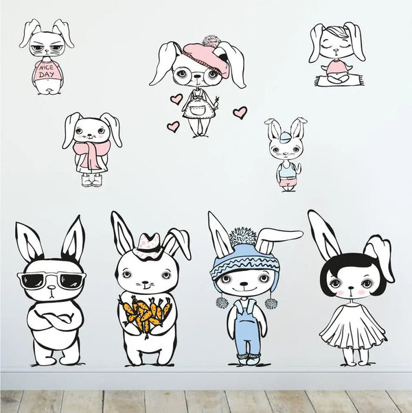 Cool Rabbit Hasen - Wandtattoo Kinderzimmer Baby Wandaufkleber Sunnywall