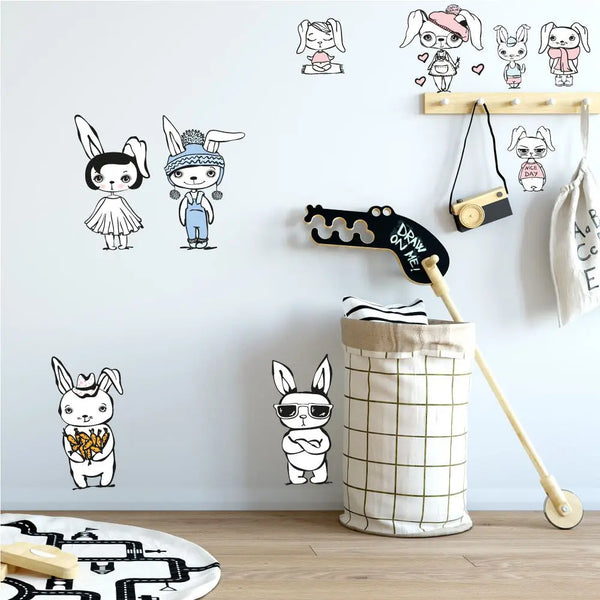 Cool Rabbit Hasen - Wandtattoo Kinderzimmer Baby Wandaufkleber Sunnywall