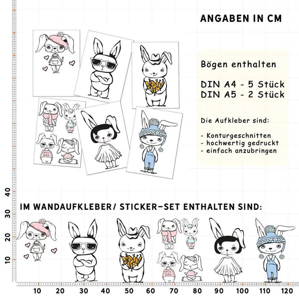 Cool Rabbit Hasen - Wandtattoo Kinderzimmer Baby Wandaufkleber Sunnywall