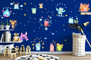 Crazy Monster Watercolor Wandtattoo XXL Set | Kinderzimmer Aufkleber bunt Wanddeko Sunnywall