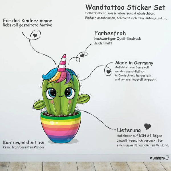 Cute Kaktus - Wandtattoo Kinderzimmer Baby Wandaufkleber Sunnywall