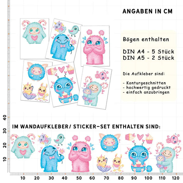 Cute Monster - Wandtattoo Kinderzimmer Baby Wandaufkleber Sunnywall