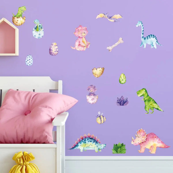Dino Kids - Dinosaurier Wandtattoo Kinderzimmer Baby Wandaufkleber - 6 x A4 Set Sunnywall