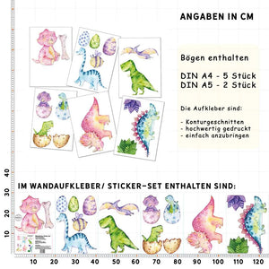Dino Kids - Dinosaurier Wandtattoo Kinderzimmer Baby Wandaufkleber - 6 x A4 Set Sunnywall