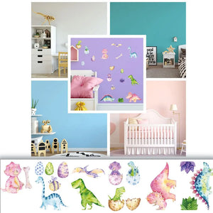 Dino Kids - Dinosaurier Wandtattoo Kinderzimmer Baby Wandaufkleber - 6 x A4 Set Sunnywall