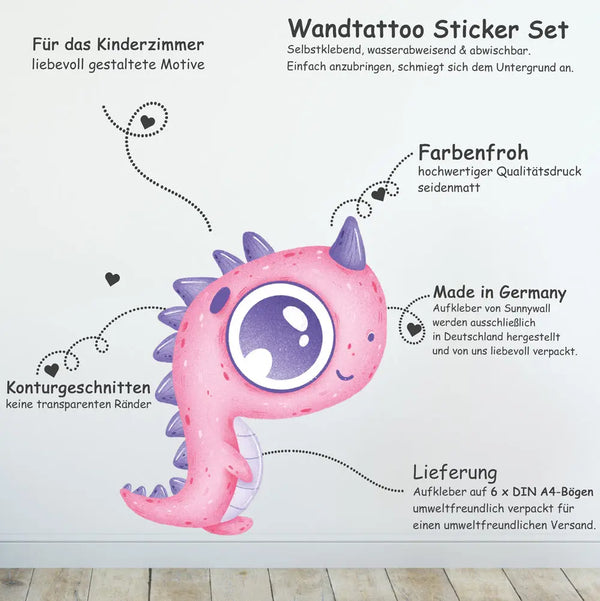 Dinosaurier Kids - Wandtattoo Kinderzimmer Baby Wandaufkleber Sunnywall