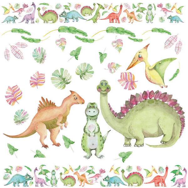 Dinosaurier kindlich Wandtattoo XXL Set | Kinderzimmer Aufkleber bunt Wanddeko Sunnywall