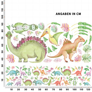Dinosaurier kindlich Wandtattoo XXL Set | Kinderzimmer Aufkleber bunt Wanddeko Sunnywall