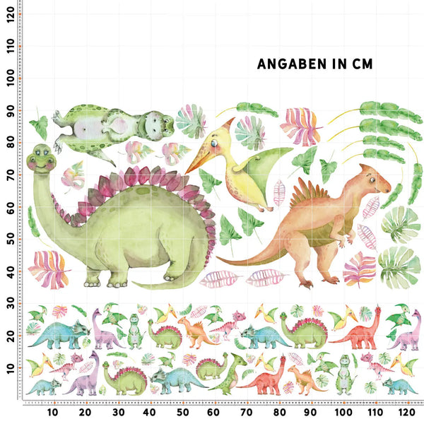 Dinosaurier kindlich Wandtattoo XXL Set | Kinderzimmer Aufkleber bunt Wanddeko Sunnywall