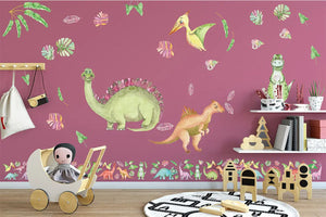 Dinosaurier kindlich Wandtattoo XXL Set | Kinderzimmer Aufkleber bunt Wanddeko Sunnywall