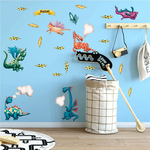 Drachen Charaktere - Wandtattoo Kinderzimmer Baby Wandaufkleber - 6 x A4 Set Sunnywall