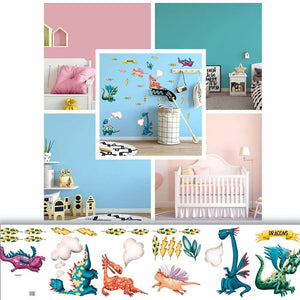 Drachen Charaktere - Wandtattoo Kinderzimmer Baby Wandaufkleber - 6 x A4 Set Sunnywall