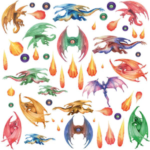 Drachen Wandtattoo XXL Set | Kinderzimmer Aufkleber bunt Wanddeko Sunnywall