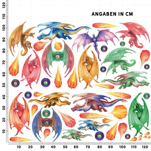 Drachen Wandtattoo XXL Set | Kinderzimmer Aufkleber bunt Wanddeko Sunnywall