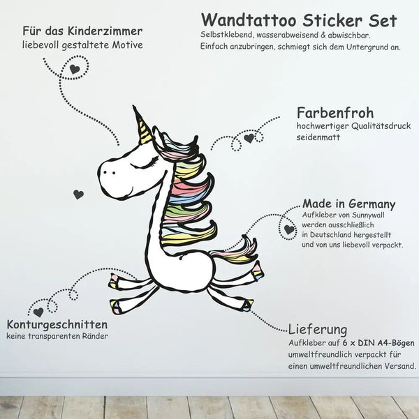 Einhorn - Wandtattoo Kinderzimmer Baby Wandaufkleber Sunnywall