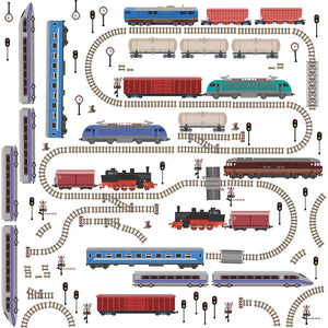 Eisenbahn Wandtattoo XXL Set | Kinderzimmer Aufkleber bunt Wanddeko Sunnywall