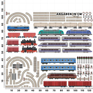 Eisenbahn Wandtattoo XXL Set | Kinderzimmer Aufkleber bunt Wanddeko Sunnywall