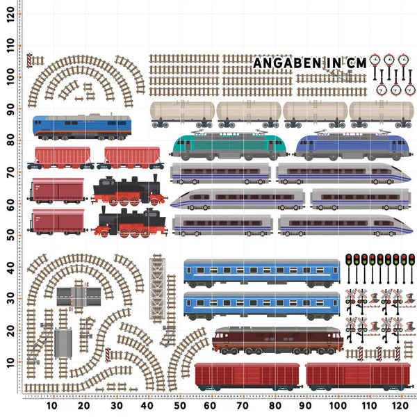 Eisenbahn Wandtattoo XXL Set | Kinderzimmer Aufkleber bunt Wanddeko Sunnywall