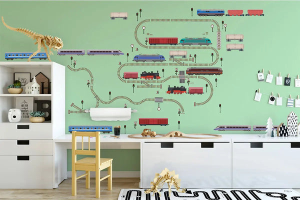 Eisenbahn Wandtattoo XXL Set | Kinderzimmer Aufkleber bunt Wanddeko Sunnywall