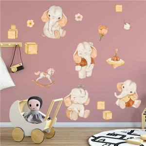 Elefant Kids - Wandtattoo Kinderzimmer Baby Wandaufkleber - 6 x A4 Set Sunnywall