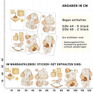 Elefant Kids - Wandtattoo Kinderzimmer Baby Wandaufkleber - 6 x A4 Set Sunnywall