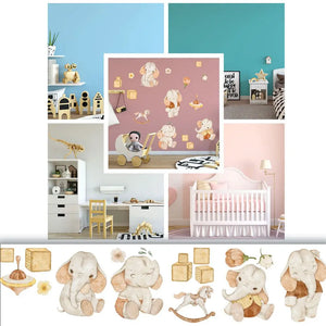 Elefant Kids - Wandtattoo Kinderzimmer Baby Wandaufkleber - 6 x A4 Set Sunnywall