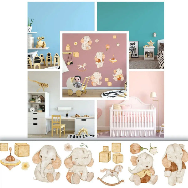 Elefant Kids - Wandtattoo Kinderzimmer Baby Wandaufkleber - 6 x A4 Set Sunnywall