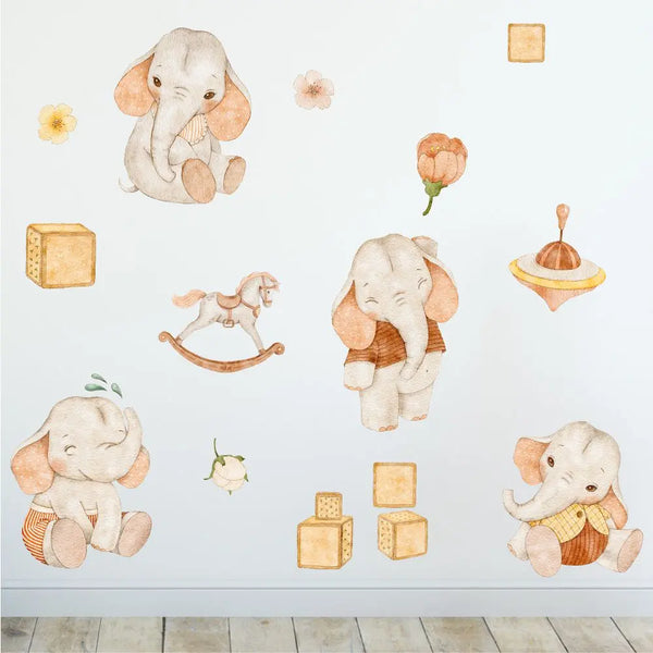 Elefant Kids - Wandtattoo Kinderzimmer Baby Wandaufkleber - 6 x A4 Set Sunnywall