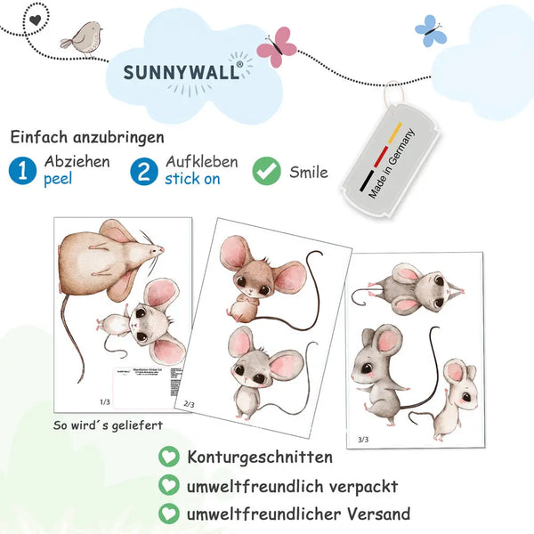Extra Mäuse Set - Wandtattoo Kinderzimmer Wandaufkleber Babyzimmer Sunnywall