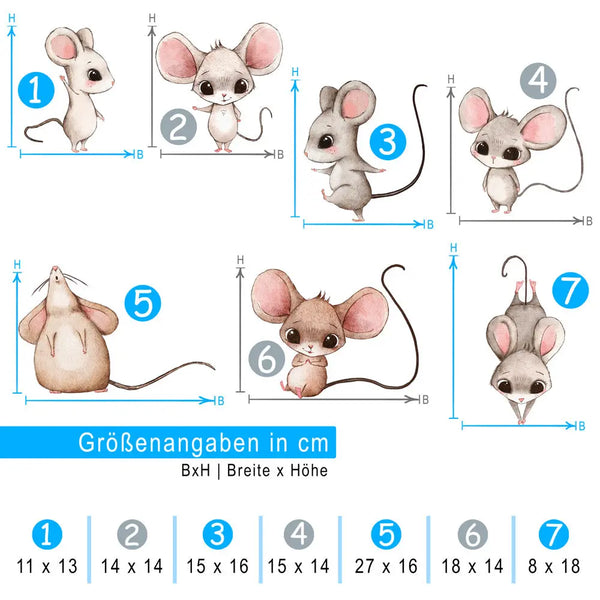 Extra Mäuse Set - Wandtattoo Kinderzimmer Wandaufkleber Babyzimmer Sunnywall