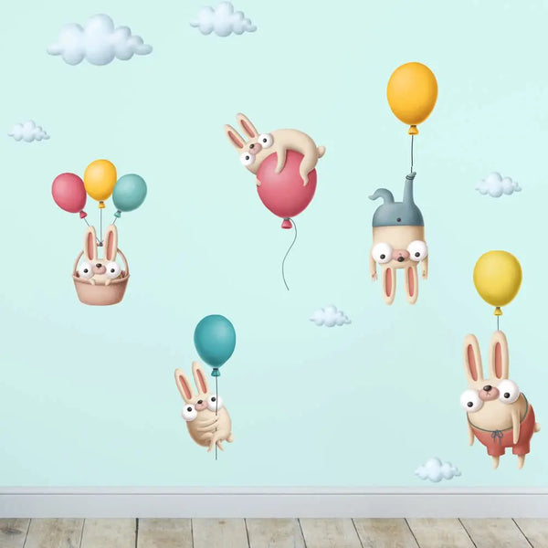 Fliegende Hasen Comic Wandsticker - Wandtattoo Kinderzimmer Baby Wandaufkleber Sunnywall