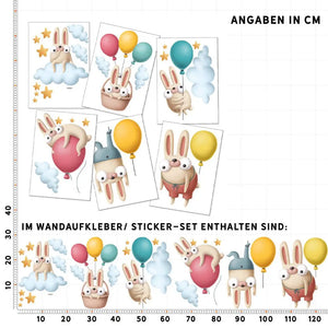 Fliegende Hasen Comic Wandsticker - Wandtattoo Kinderzimmer Baby Wandaufkleber Sunnywall