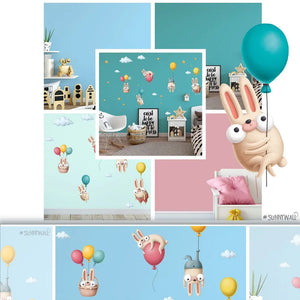 Fliegende Hasen Comic Wandsticker - Wandtattoo Kinderzimmer Baby Wandaufkleber Sunnywall