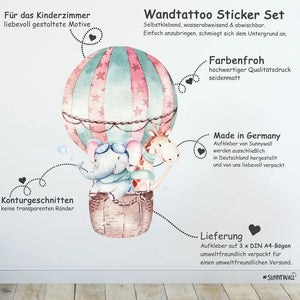 Flugzeug Piloten Tiere - Wandtattoo Kinderzimmer Baby Wandaufkleber - 3 x A4 Set Sunnywall