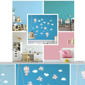 Flugzeug Piloten Tiere - Wandtattoo Kinderzimmer Baby Wandaufkleber - 3 x A4 Set Sunnywall