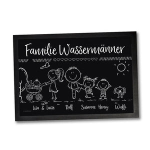 Fußmatte - Willkommen Familie - Kinder, Eltern, Oma, Opa, Hund Katze Personalisiert mit Strichmännchen und Wunschname Sunnywall