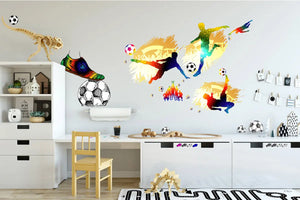 Fussball Wandtattoo XXL Set | Kinderzimmer Aufkleber bunt Wanddeko Sunnywall