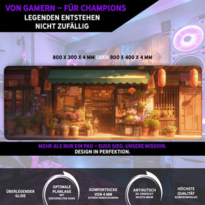 Gaming Mauspad XXL | Japanischer Blumenladen - LoFi Schreibtischunterlage | PREMIUM-DICKE 4 MM Sunnywall