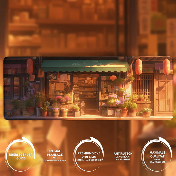 Gaming Mauspad XXL | Japanischer Blumenladen - LoFi Schreibtischunterlage | PREMIUM-DICKE 4 MM Sunnywall