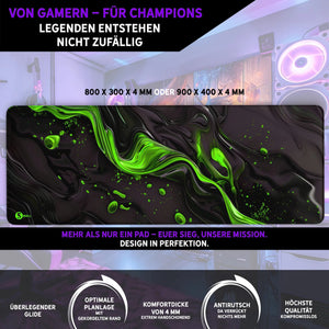Gaming Mauspad XXL | Liquid Stripe schwarz grün | PREMIUM-DICKE 4 MM Sunnywall