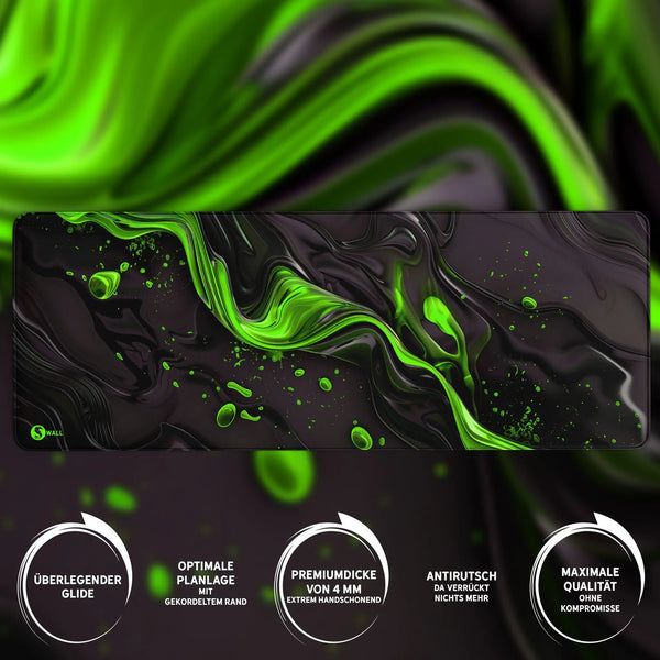 Gaming Mauspad XXL | Liquid Stripe schwarz grün | PREMIUM-DICKE 4 MM Sunnywall