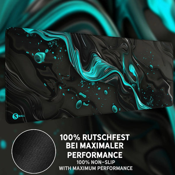 Gaming Mauspad XXL | Liquid Stripe schwarz hellblau | PREMIUM-DICKE 4 MM Sunnywall